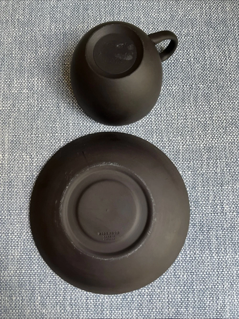 Wedgwood‎ Basalt Tea Cup Saucer Set England Matte Black Vintage